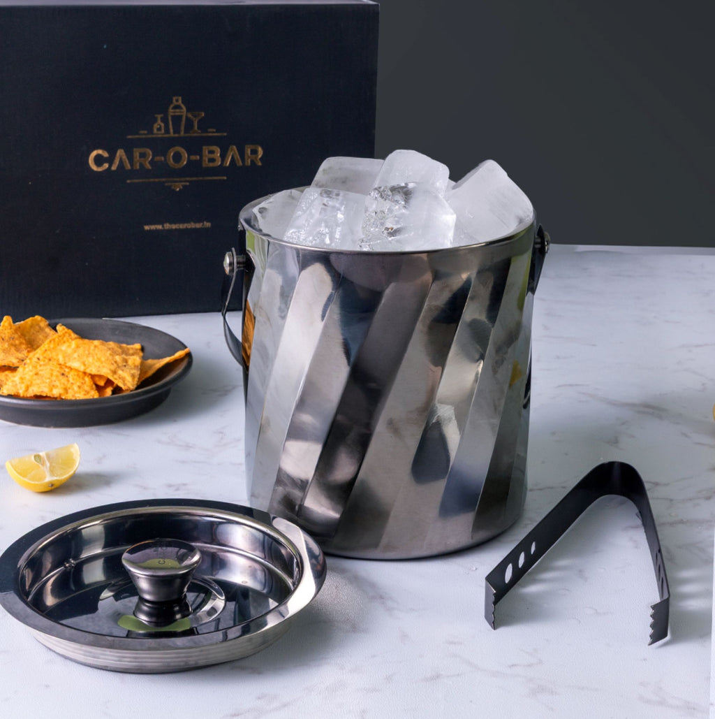 Car-O-Bar Premium Gun Metal Ice Bucket with Tong